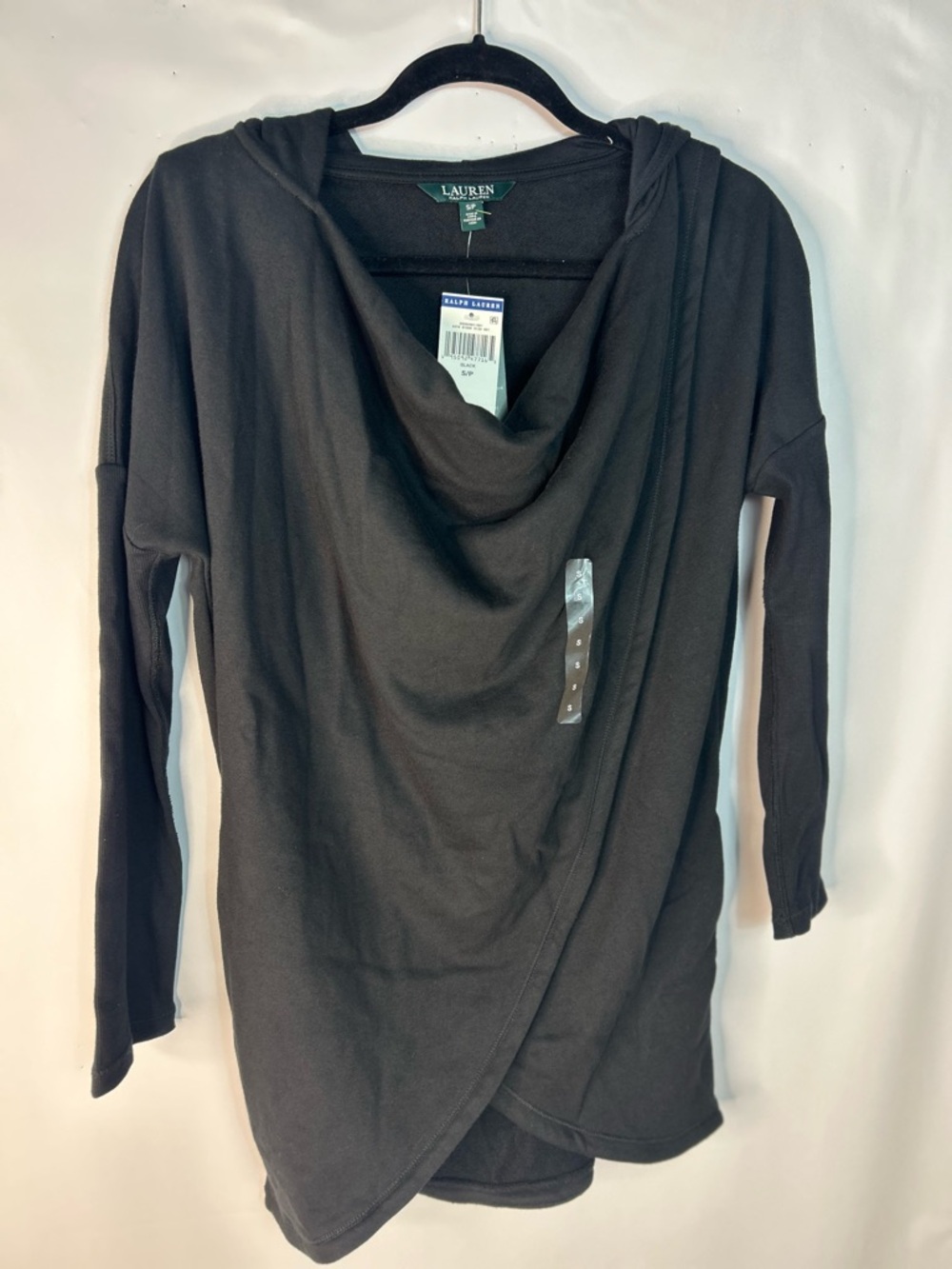 Ralph Lauren Black Hooded Draped Wrap Top Size S/P